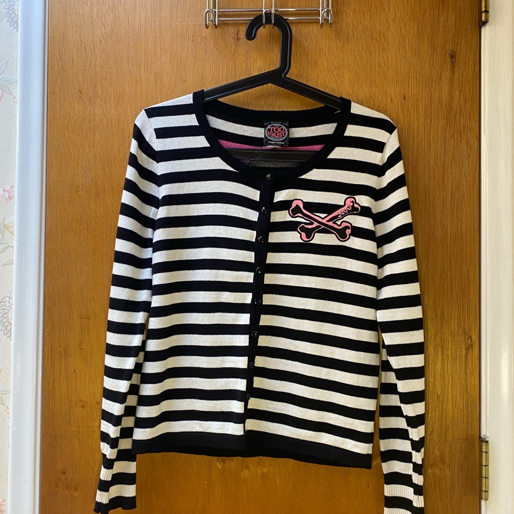 Too Fast Clothing Pink Skull Sweater Cardigan Rockabilly